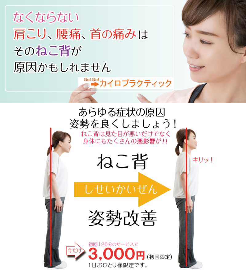 【3,000円】ねこ背の姿勢改善
